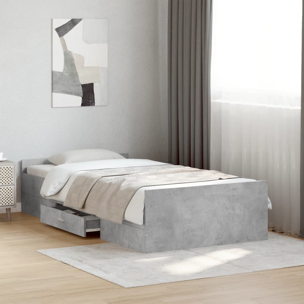 Cadre de lit avec tiroirs sans matelas gris béton 75x190 cm - XIOS