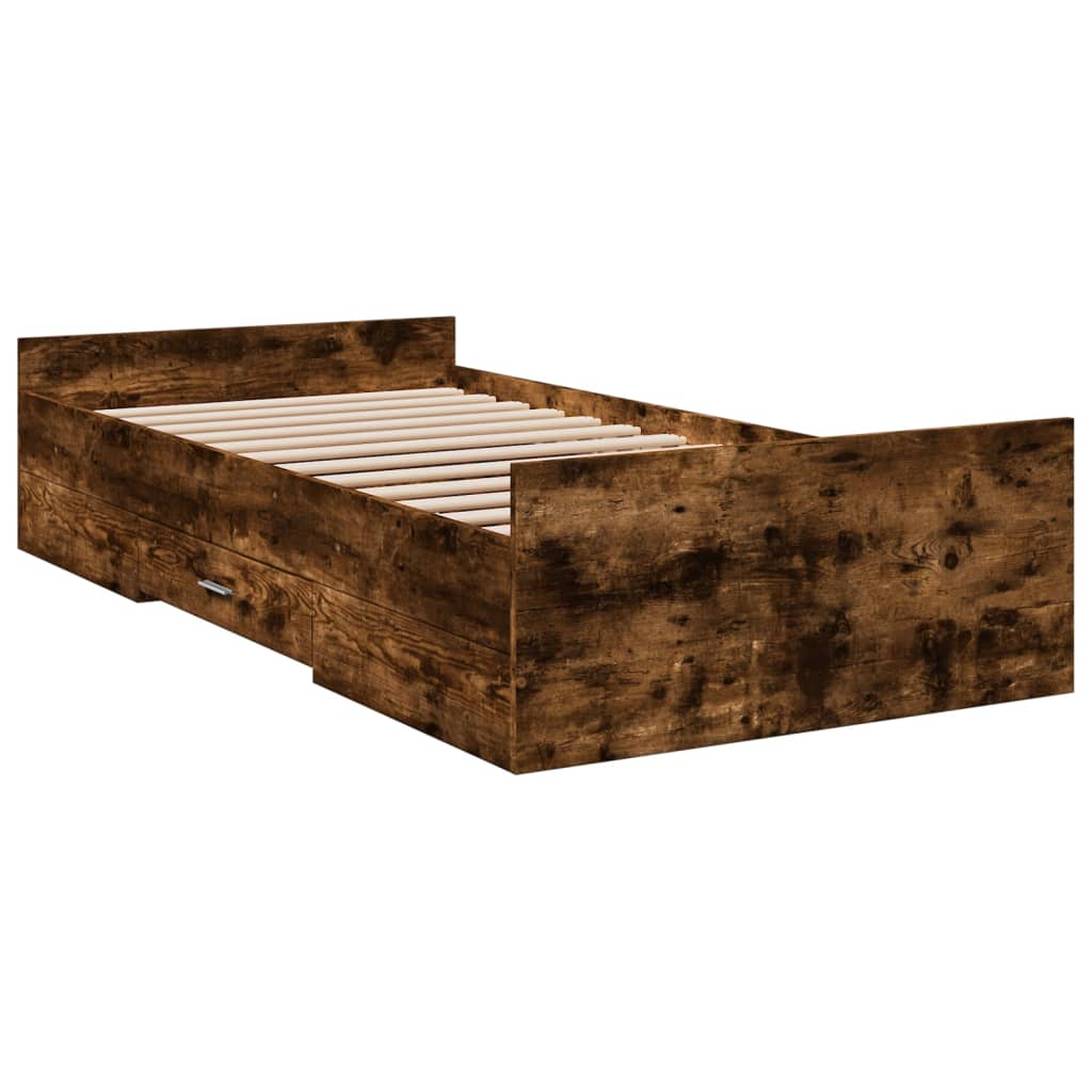 Cadre de lit avec tiroirs sans matelas chêne fumé 75x190 cm - XIOS