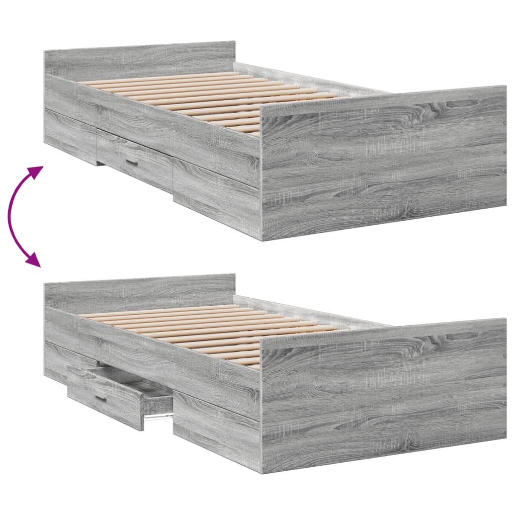 Cadre de lit avec tiroirs sans matelas sonoma gris 75x190 cm - XIOS