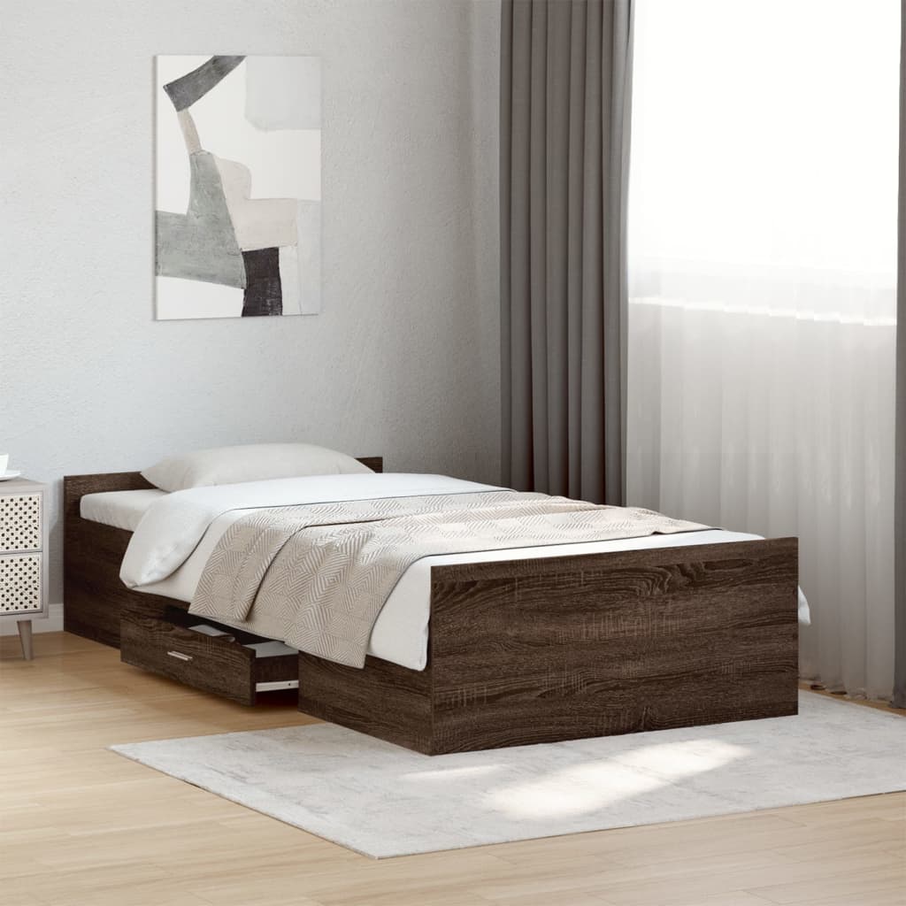 Cadre de lit avec tiroirs sans matelas chêne marron 75x190 cm - XIOS