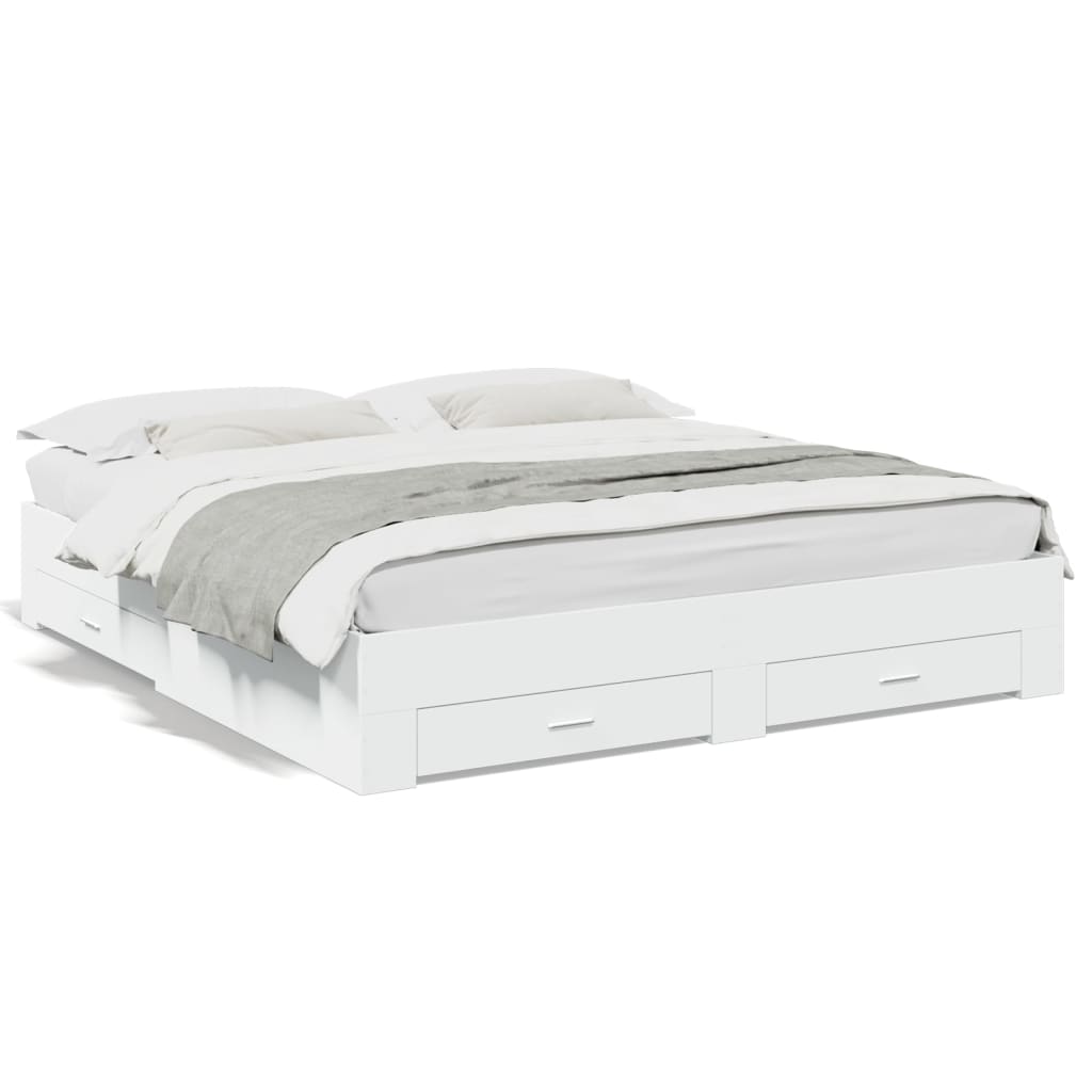 Cadre de lit avec tiroirs sans matelas blanc 200x200 cm - XIOS