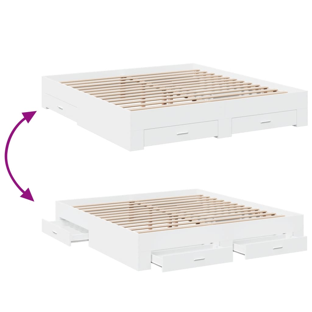 Cadre de lit avec tiroirs sans matelas blanc 200x200 cm - XIOS
