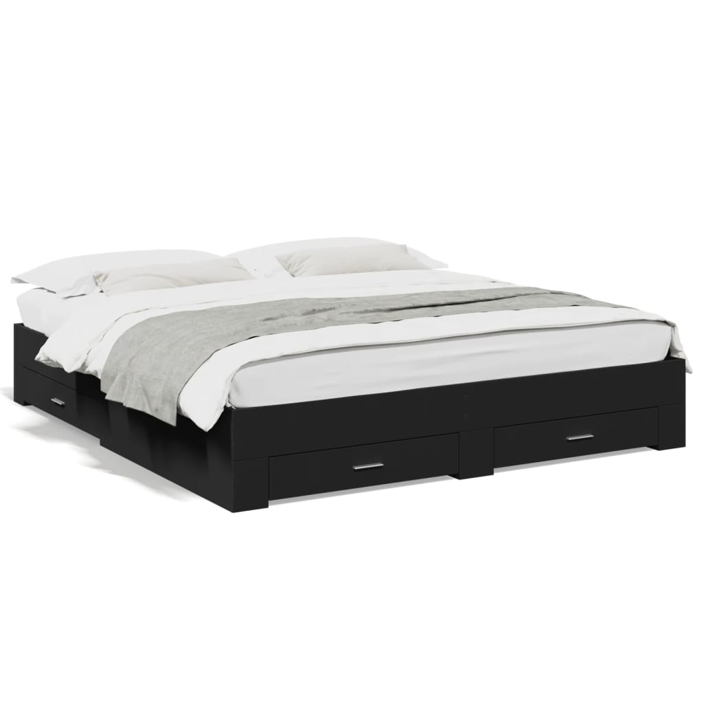 Cadre de lit avec tiroirs sans matelas noir 200x200 cm - XIOS