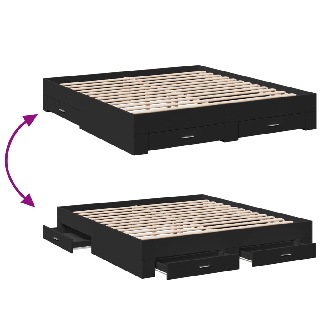 Cadre de lit avec tiroirs sans matelas noir 200x200 cm - XIOS