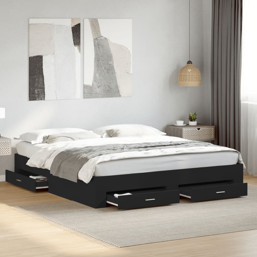 Cadre de lit avec tiroirs sans matelas noir 200x200 cm - XIOS