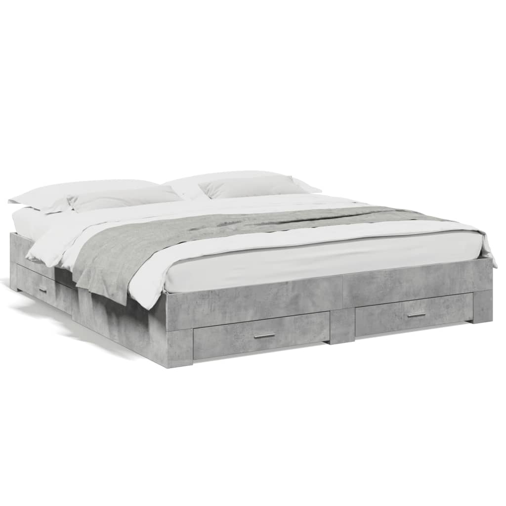 Cadre de lit avec tiroirs sans matelas gris béton 200x200 cm - XIOS