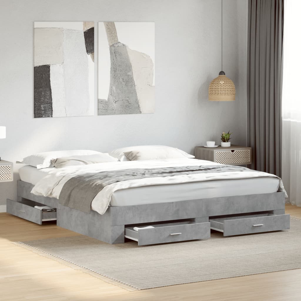 Cadre de lit avec tiroirs sans matelas gris béton 200x200 cm - XIOS