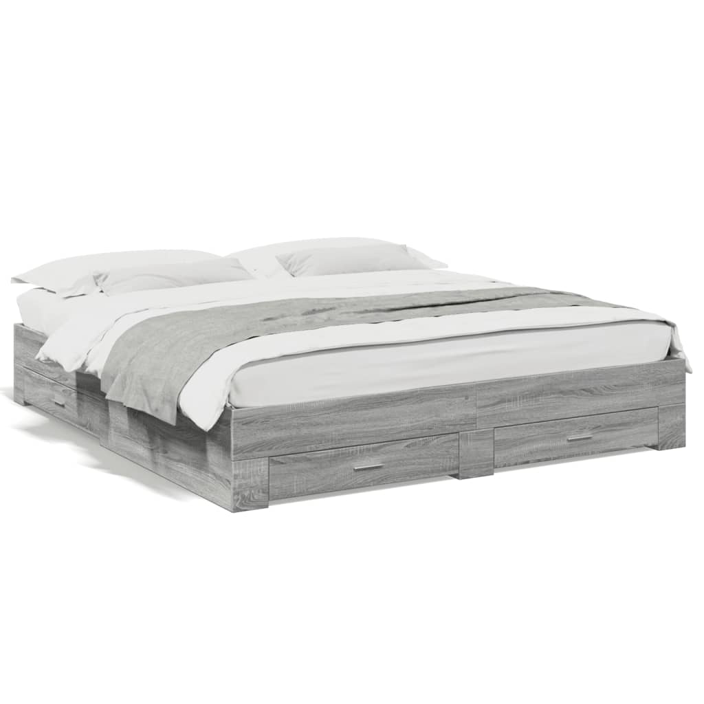 Cadre de lit avec tiroirs sans matelas sonoma gris 200x200 cm - XIOS