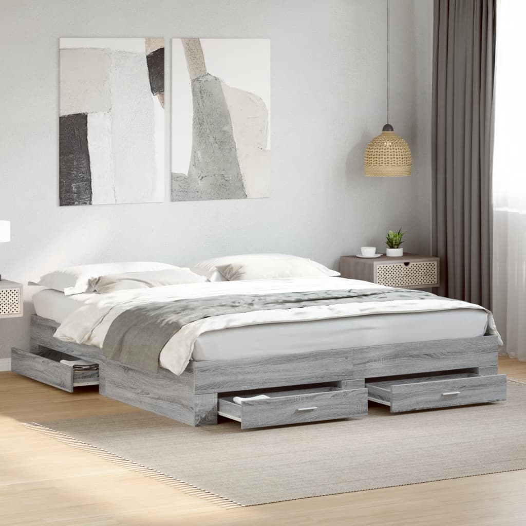 Cadre de lit avec tiroirs sans matelas sonoma gris 200x200 cm - XIOS