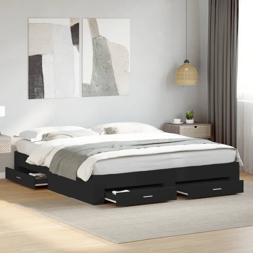 Cadre de lit avec tiroirs sans matelas noir 180x200 cm - XIOS