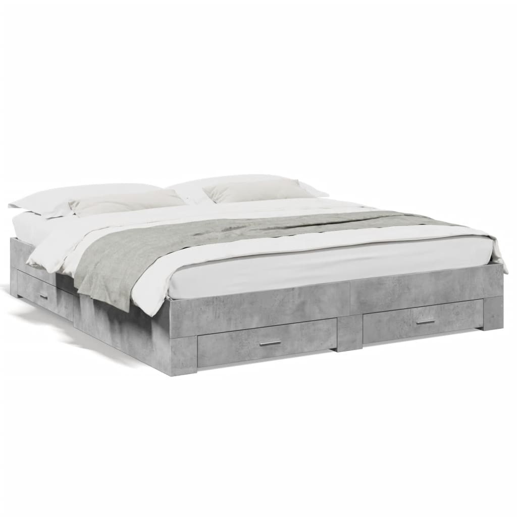 Cadre de lit avec tiroirs sans matelas gris béton 180x200 cm - XIOS