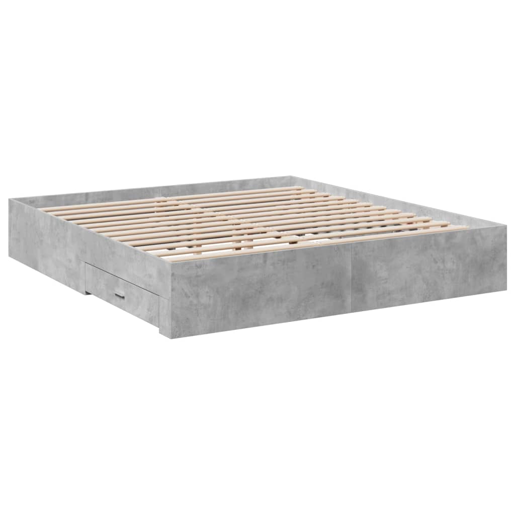Cadre de lit avec tiroirs sans matelas gris béton 180x200 cm - XIOS