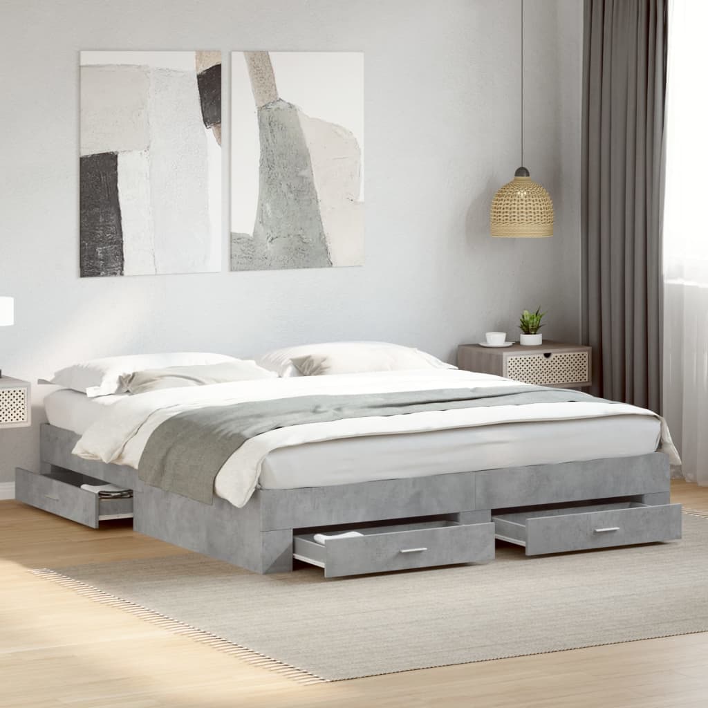 Cadre de lit avec tiroirs sans matelas gris béton 180x200 cm - XIOS