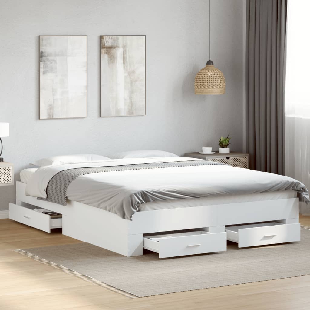 Cadre de lit avec tiroirs sans matelas blanc 160x200 cm - XIOS
