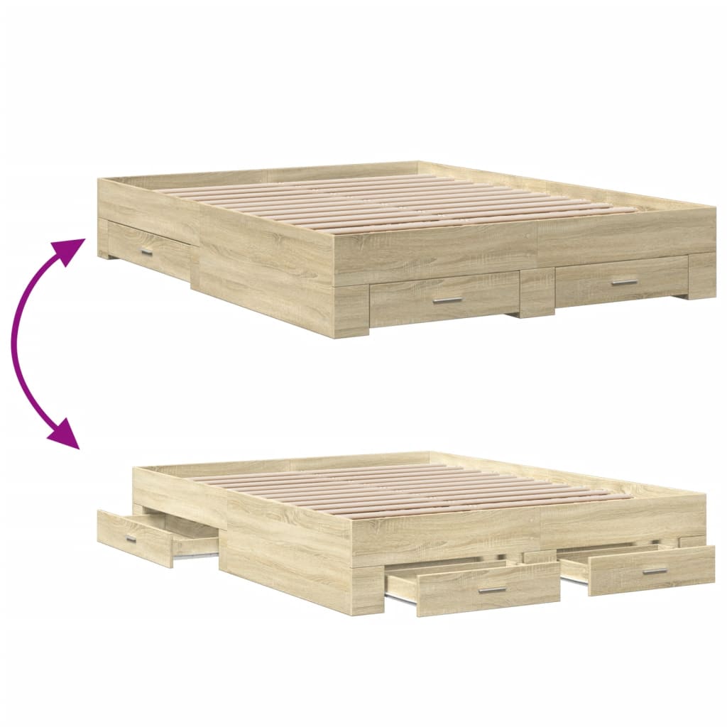 Cadre de lit avec tiroirs sans matelas chêne sonoma 160x200 cm - XIOS