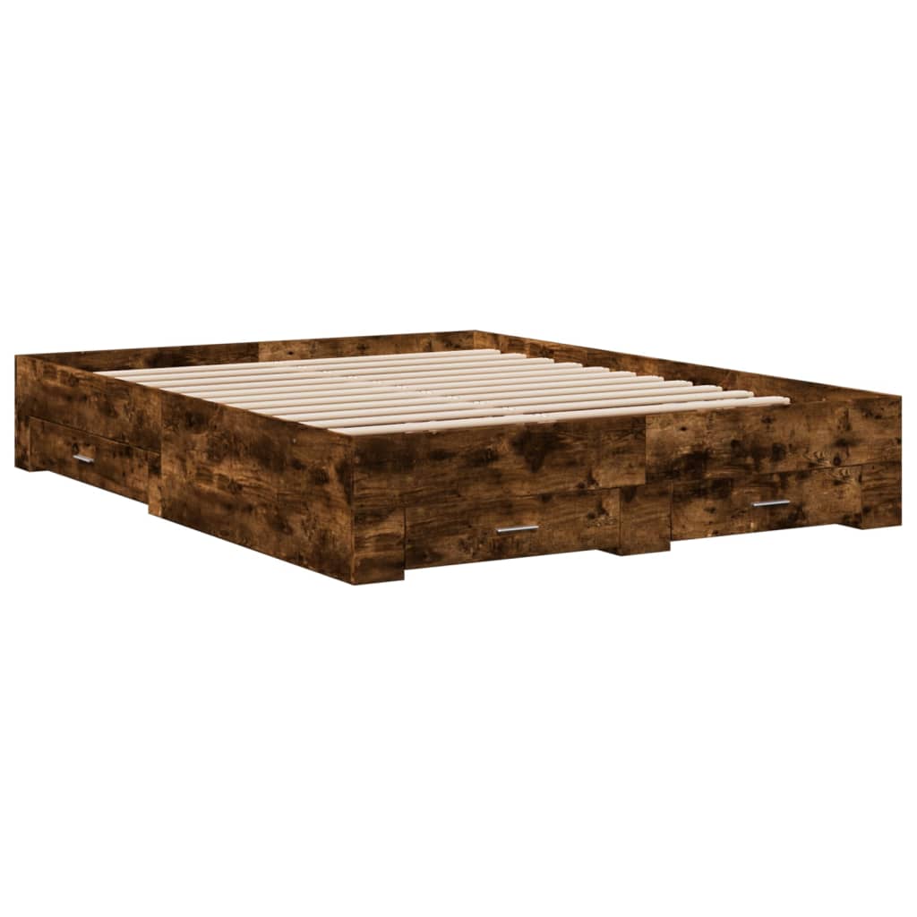 Cadre de lit avec tiroirs sans matelas chêne fumé 160x200 cm - XIOS