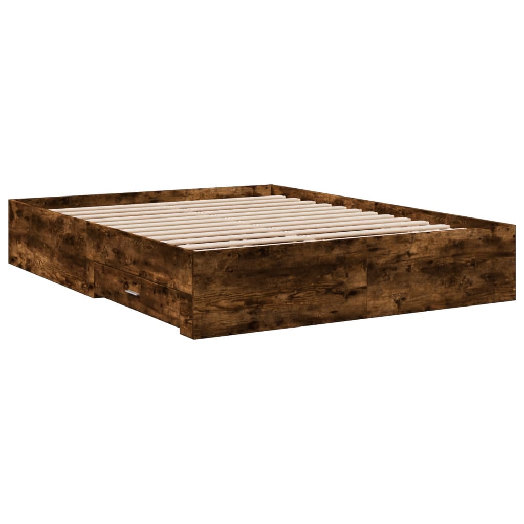 Cadre de lit avec tiroirs sans matelas chêne fumé 160x200 cm - XIOS
