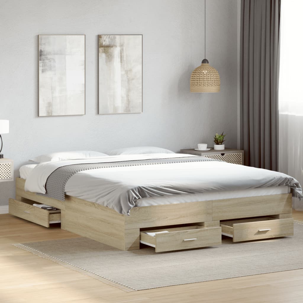 Cadre de lit avec tiroirs sans matelas chêne sonoma 150x200 cm - XIOS