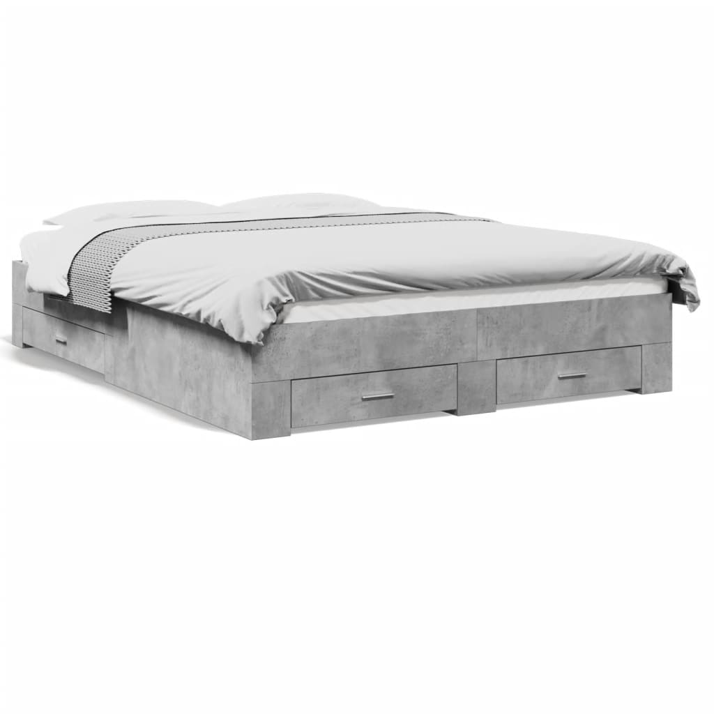 Cadre de lit avec tiroirs sans matelas gris béton 150x200 cm - XIOS