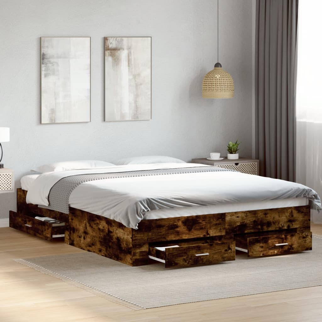 Cadre de lit avec tiroirs sans matelas chêne fumé 150x200 cm - XIOS