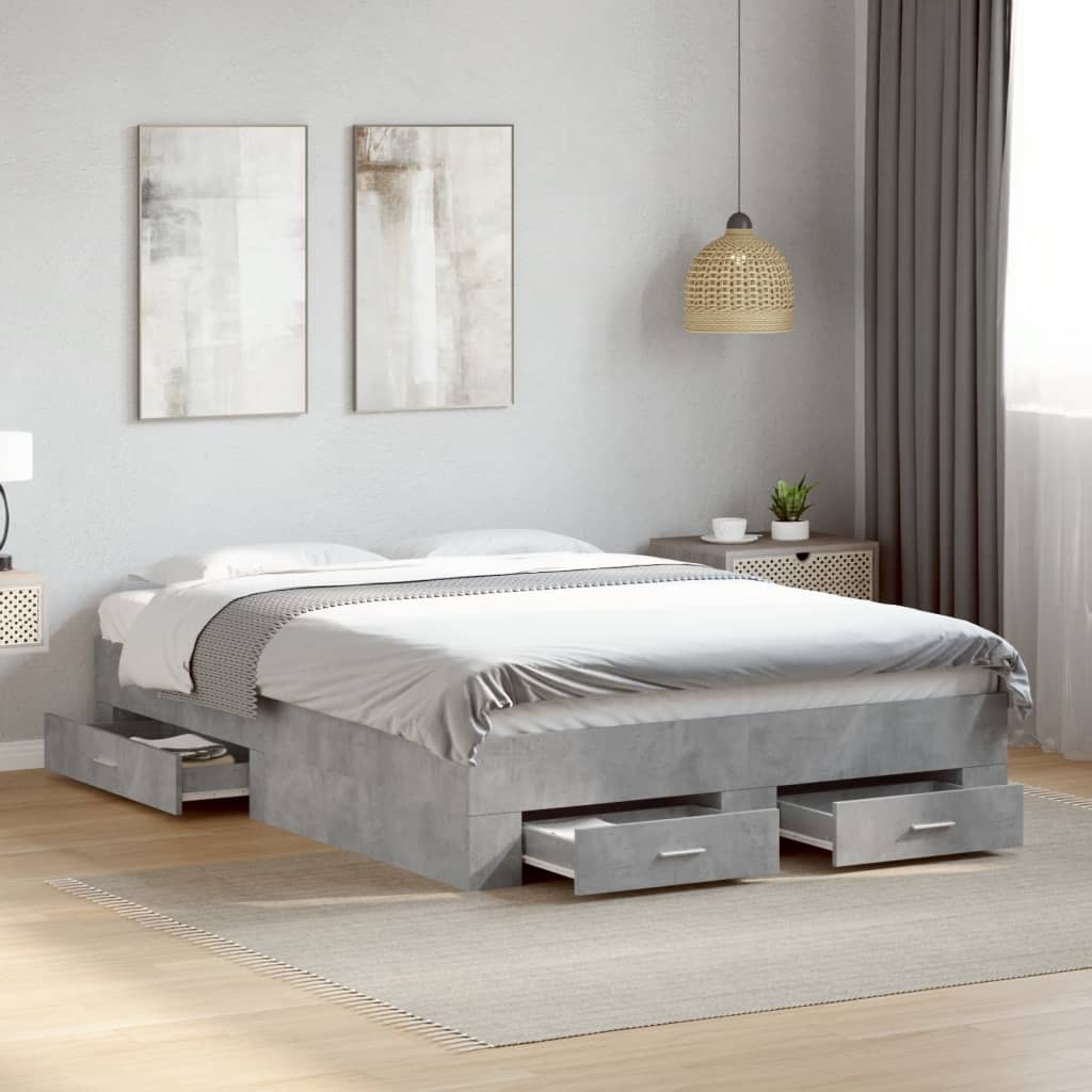 Cadre de lit avec tiroirs sans matelas gris béton 120x200 cm - XIOS