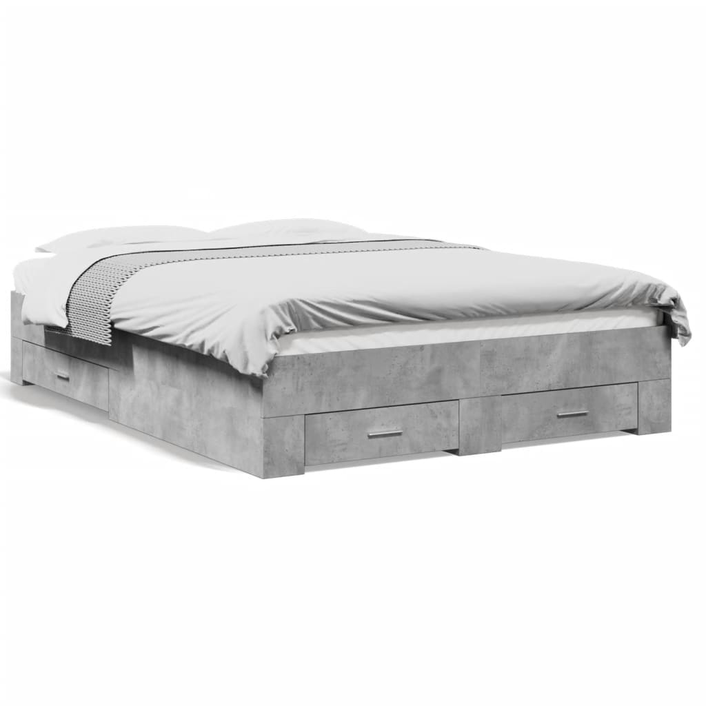 Cadre de lit avec tiroirs sans matelas gris béton 140x190 cm - XIOS