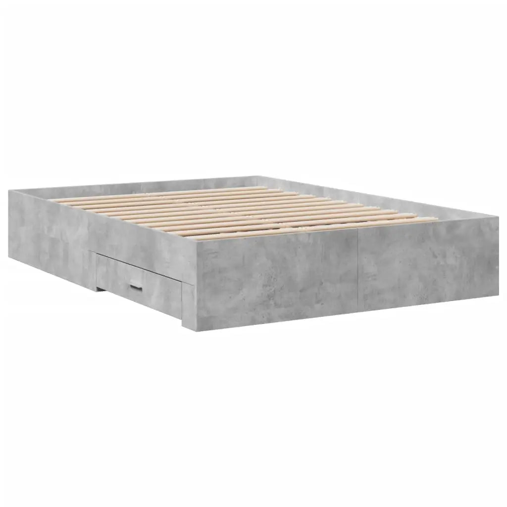 Cadre de lit avec tiroirs sans matelas gris béton 140x190 cm - XIOS