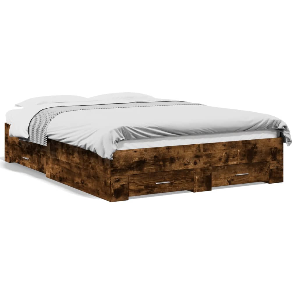 Cadre de lit avec tiroirs sans matelas chêne fumé 140x190 cm - XIOS