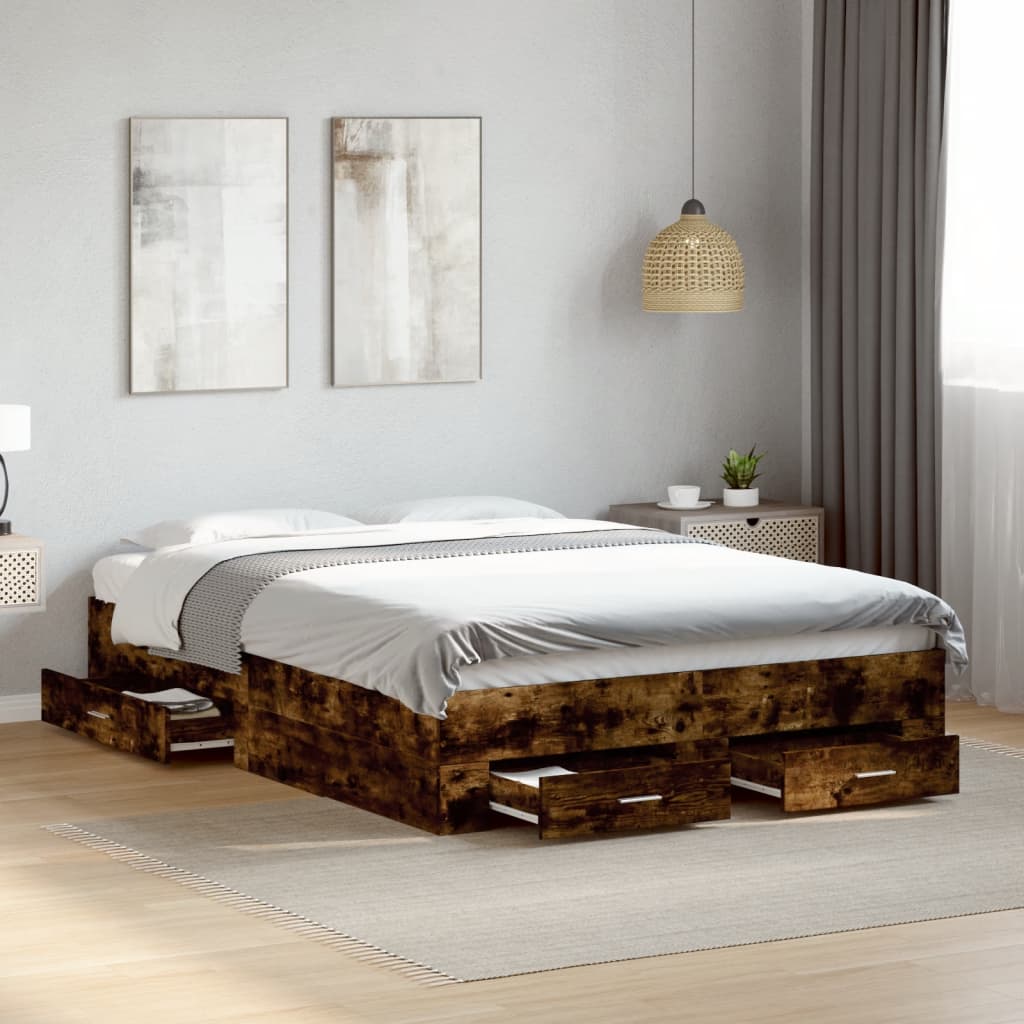 Cadre de lit avec tiroirs sans matelas chêne fumé 140x190 cm - XIOS