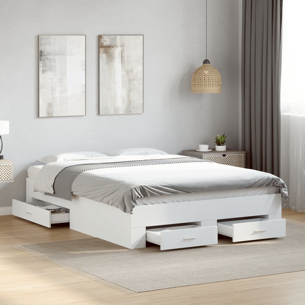 Cadre de lit avec tiroirs sans matelas blanc 135x190 cm - XIOS