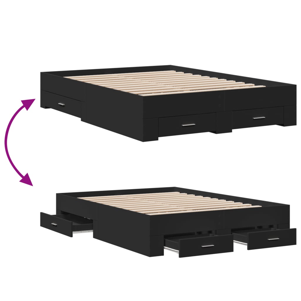 Cadre de lit avec tiroirs sans matelas noir 135x190 cm - XIOS