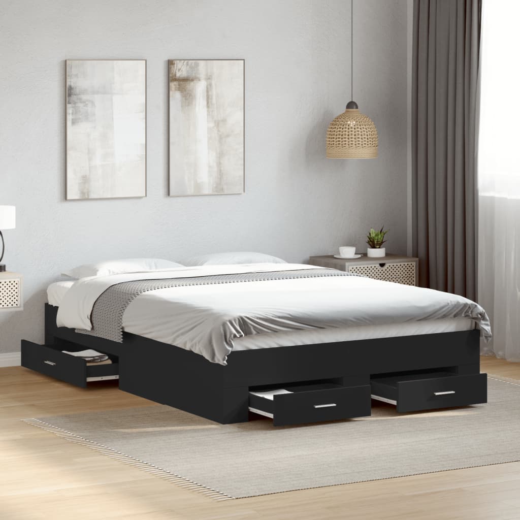 Cadre de lit avec tiroirs sans matelas noir 135x190 cm - XIOS