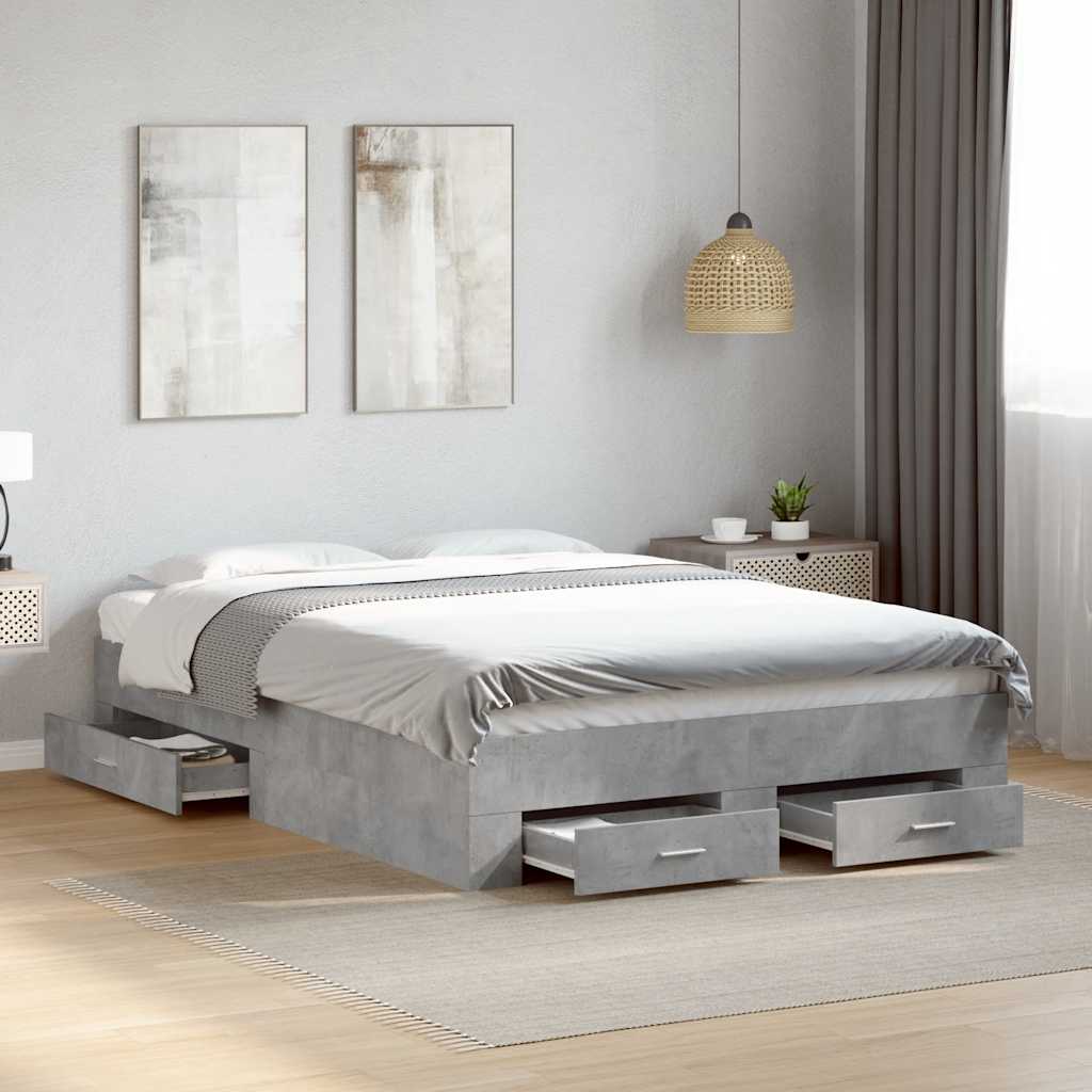 Cadre de lit avec tiroirs sans matelas gris béton 135x190 cm - XIOS