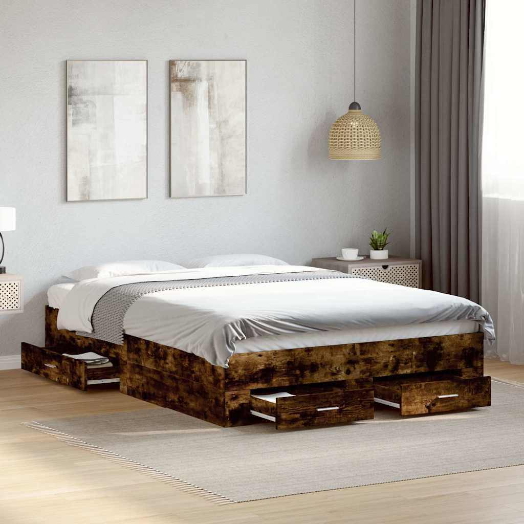 Cadre de lit avec tiroirs sans matelas chêne fumé 135x190 cm - XIOS