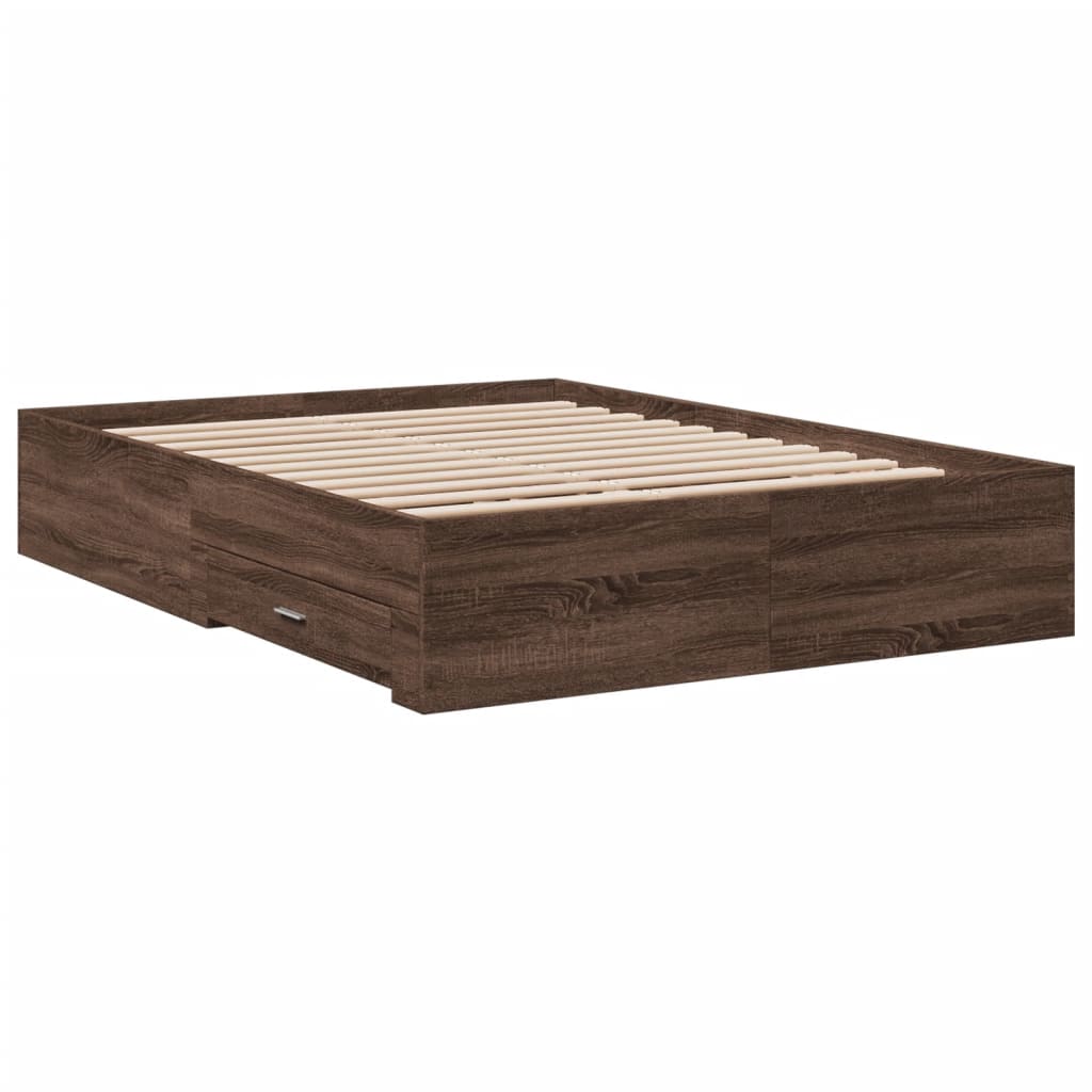 Cadre de lit avec tiroirs sans matelas chêne marron 135x190 cm - XIOS