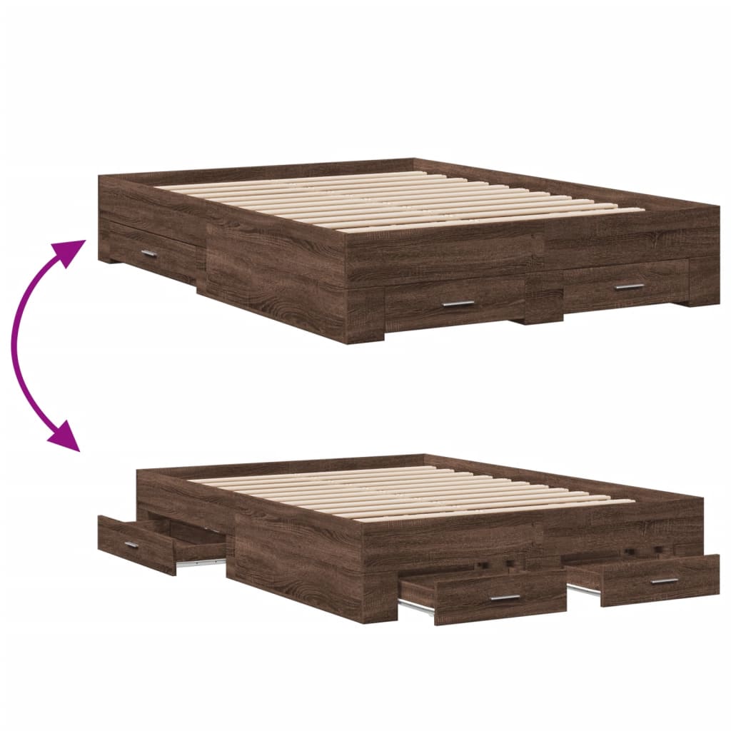 Cadre de lit avec tiroirs sans matelas chêne marron 135x190 cm - XIOS