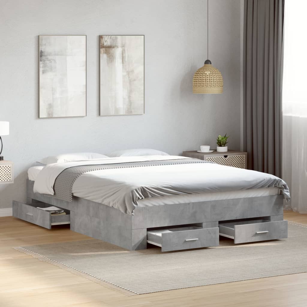 Cadre de lit avec tiroirs sans matelas gris béton 120x190 cm - XIOS