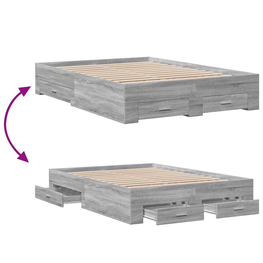 Cadre de lit avec tiroirs sans matelas sonoma gris 120x190 cm - XIOS