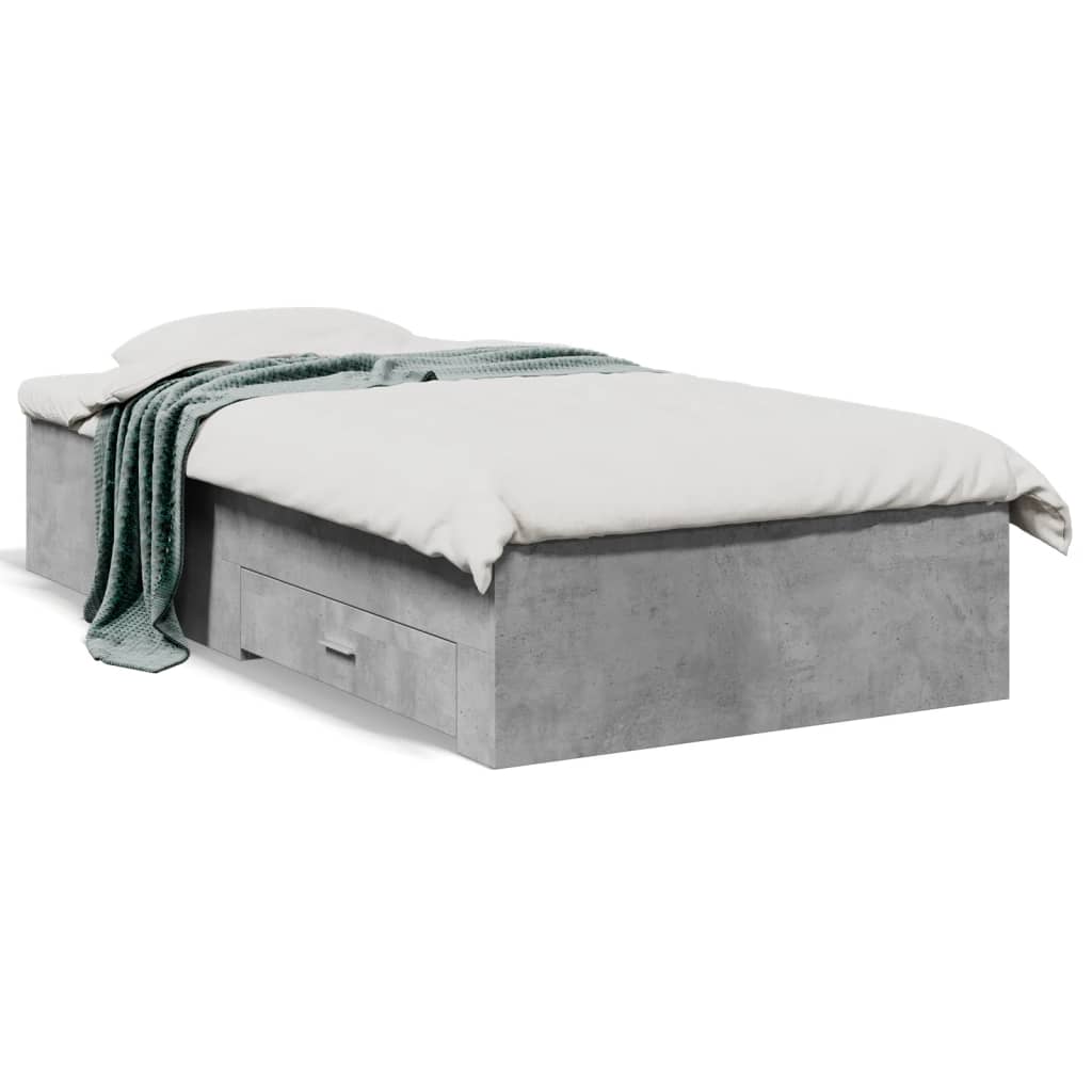 Cadre de lit avec tiroirs sans matelas gris béton 100x200 cm - XIOS