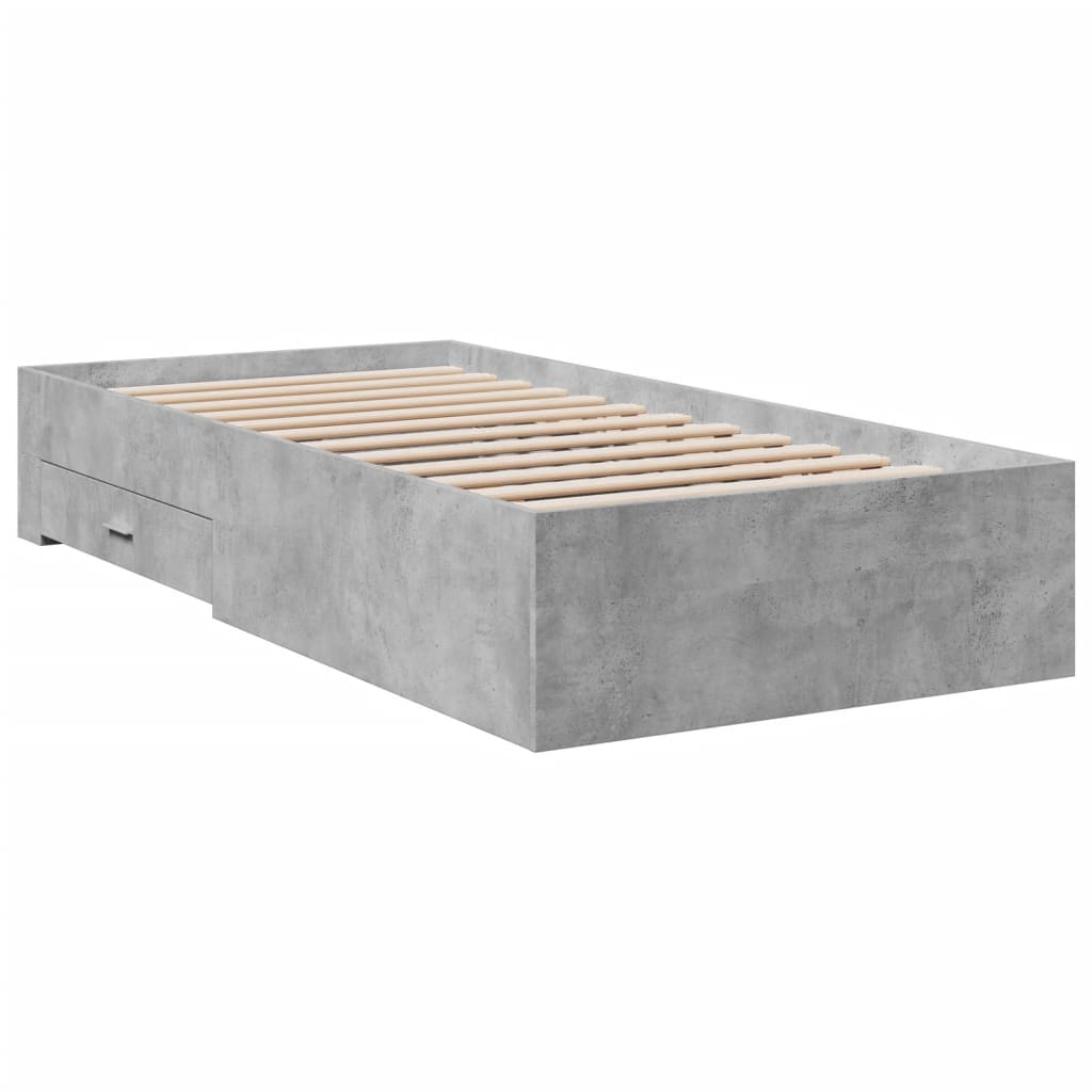 Cadre de lit avec tiroirs sans matelas gris béton 100x200 cm - XIOS