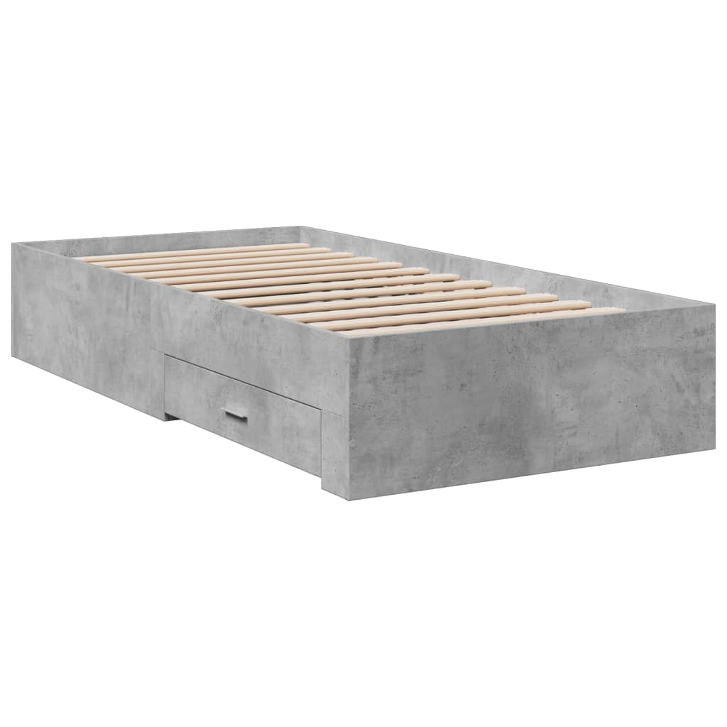 Cadre de lit avec tiroirs sans matelas gris béton 100x200 cm - XIOS
