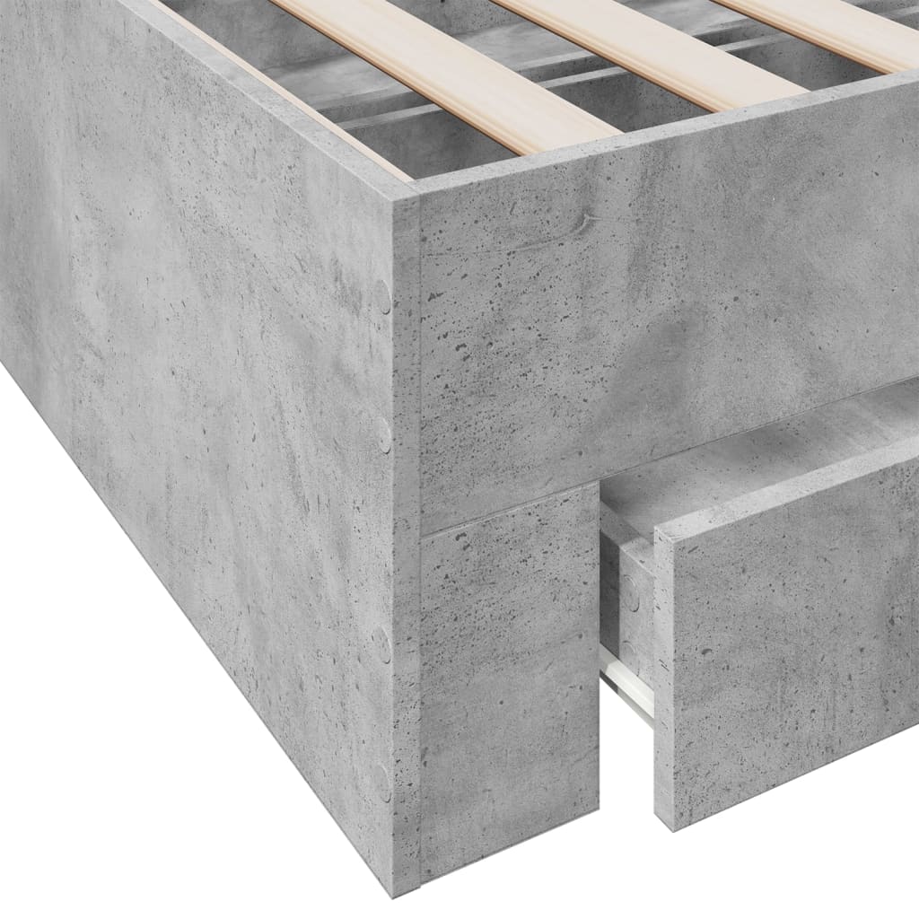 Cadre de lit avec tiroirs sans matelas gris béton 100x200 cm - XIOS
