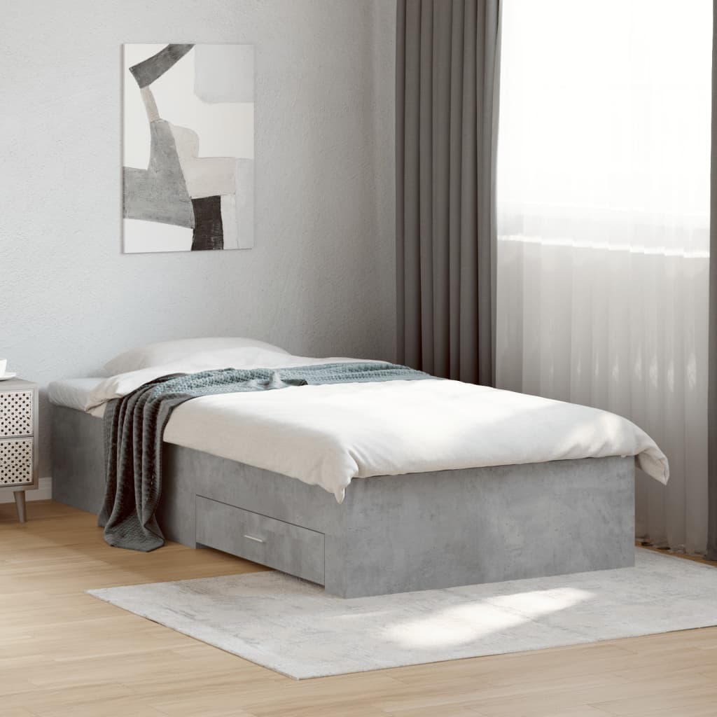 Cadre de lit avec tiroirs sans matelas gris béton 90x200 cm - XIOS