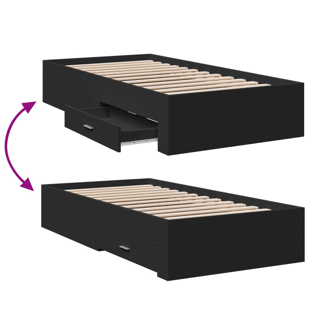 Cadre de lit avec tiroirs sans matelas noir 75x190 cm - XIOS