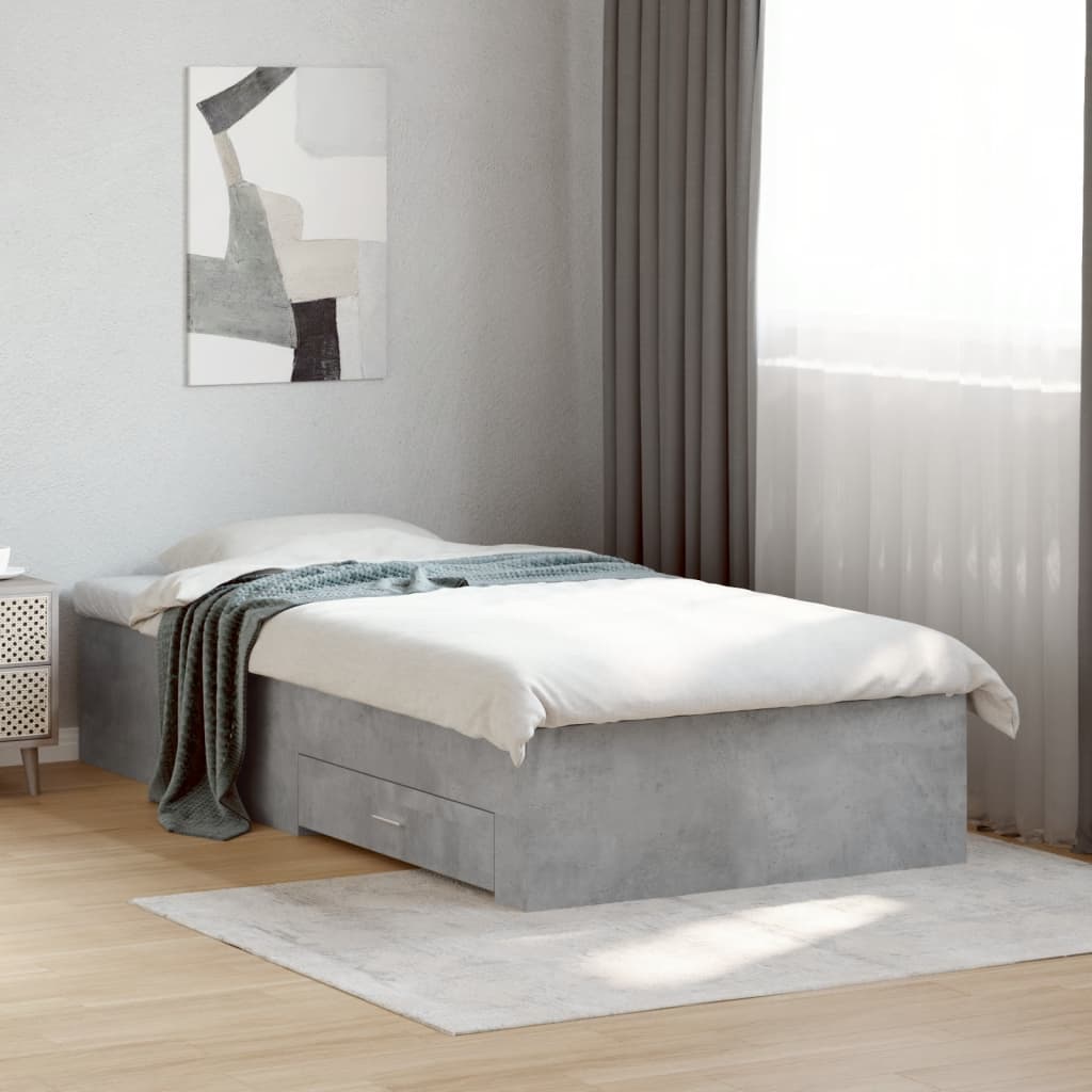 Cadre de lit avec tiroirs sans matelas gris béton 75x190 cm - XIOS