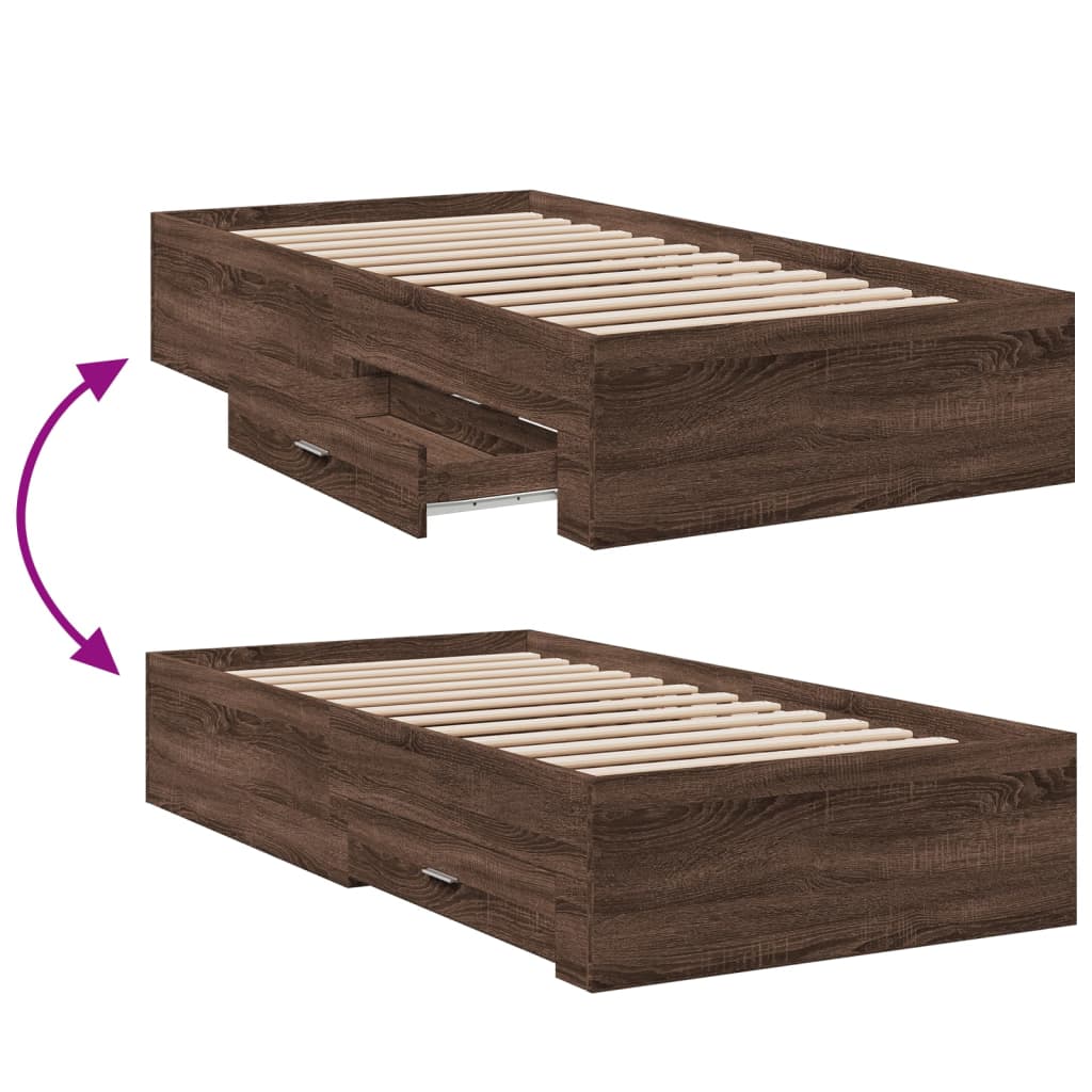 Cadre de lit avec tiroirs sans matelas chêne marron 75x190 cm - XIOS