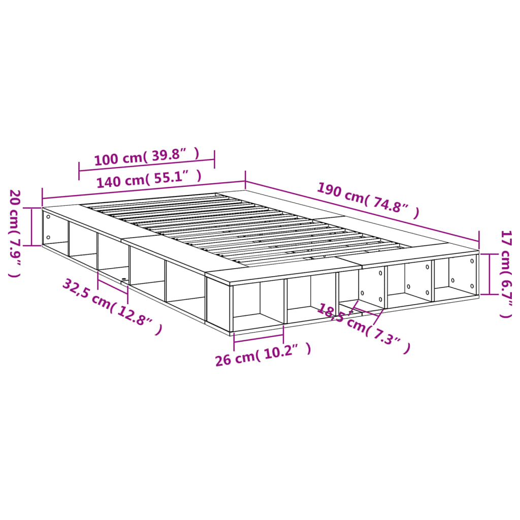 Cadre de lit sans matelas sonoma gris 140x190 cm - XIOS