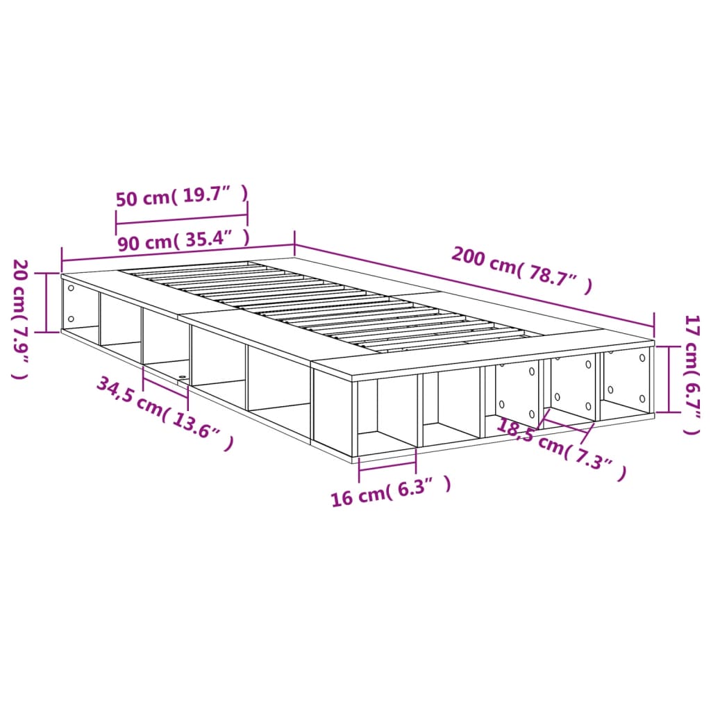 Cadre de lit sans matelas gris béton 90x200 cm - XIOS