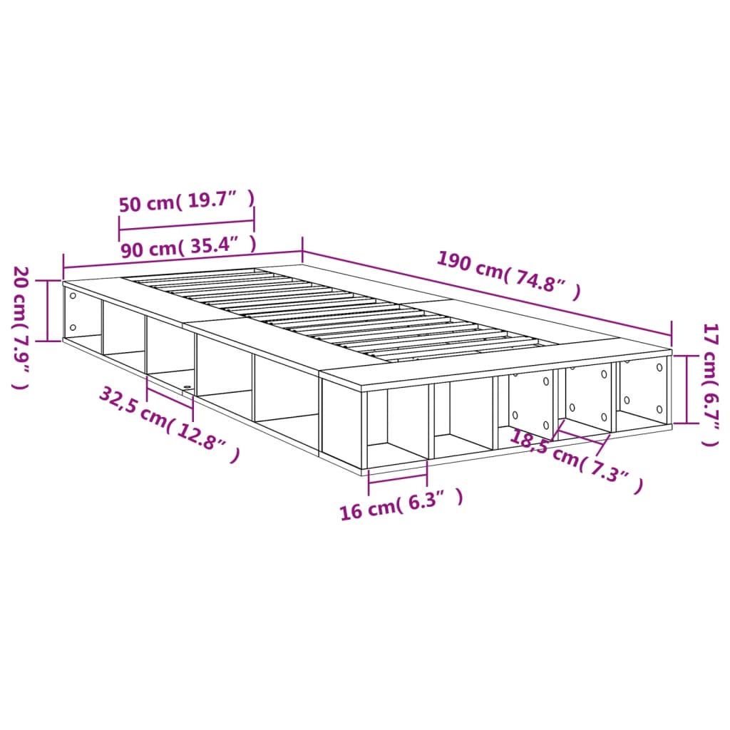 Cadre de lit sans matelas gris béton 90x190 cm - XIOS