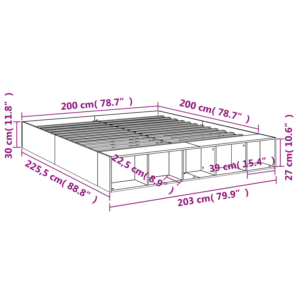 Cadre de lit sans matelas sonoma gris 200x200 cm - XIOS